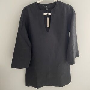 European Linen Kaftan Black Mini Dress